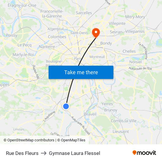 Rue Des Fleurs to Gymnase Laura Flessel map