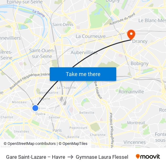 Gare Saint-Lazare – Havre to Gymnase Laura Flessel map