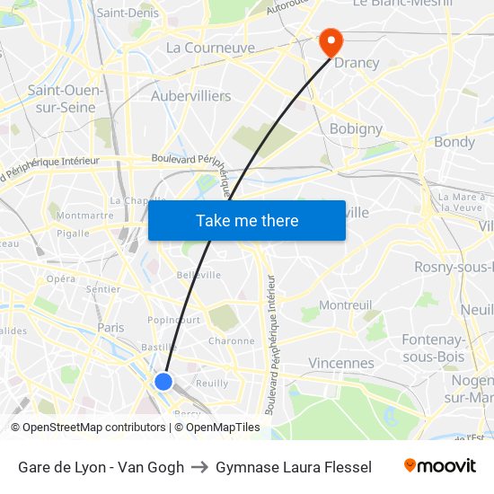 Gare de Lyon - Van Gogh to Gymnase Laura Flessel map