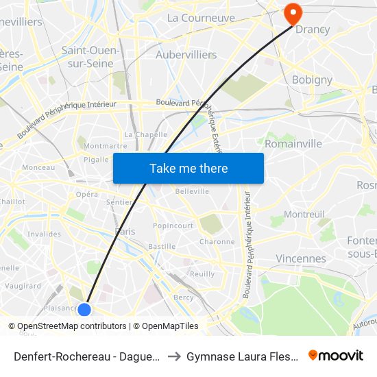 Denfert-Rochereau - Daguerre to Gymnase Laura Flessel map