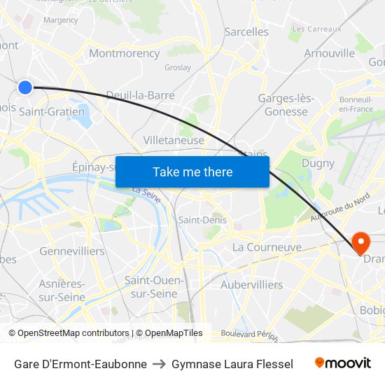 Gare D'Ermont-Eaubonne to Gymnase Laura Flessel map