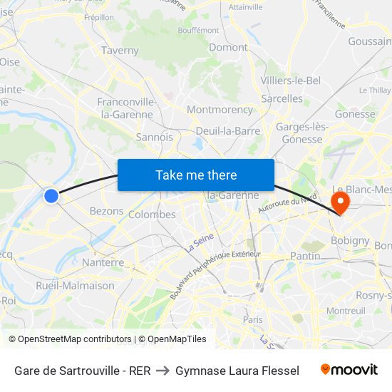 Gare de Sartrouville - RER to Gymnase Laura Flessel map
