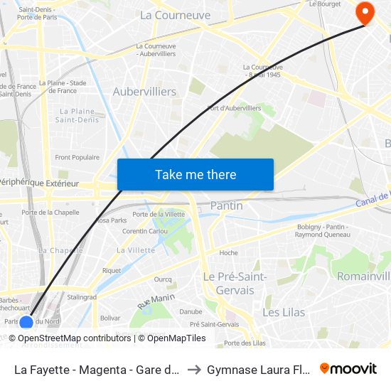 La Fayette - Magenta - Gare du Nord to Gymnase Laura Flessel map