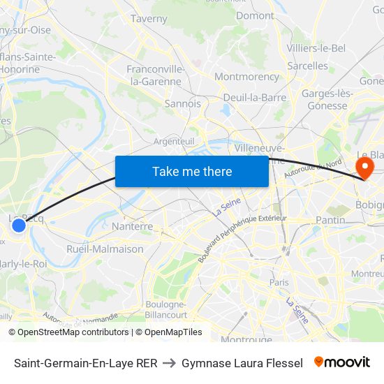 Saint-Germain-En-Laye RER to Gymnase Laura Flessel map