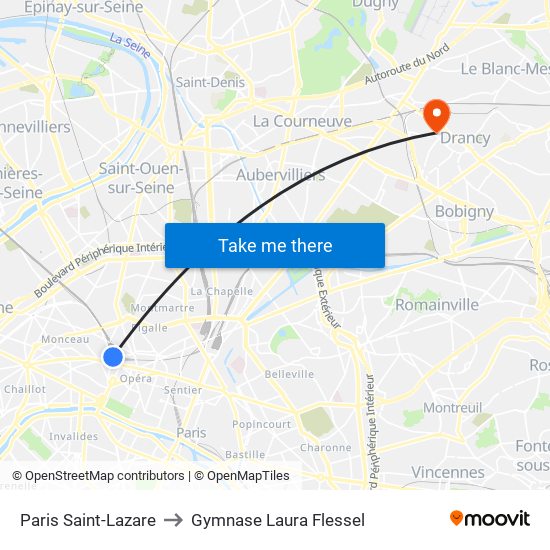 Paris Saint-Lazare to Gymnase Laura Flessel map