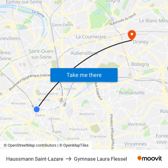 Haussmann Saint-Lazare to Gymnase Laura Flessel map