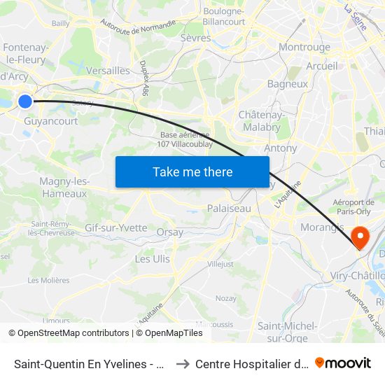 Saint-Quentin En Yvelines - Montigny-Le-Bretonneux to Centre Hospitalier de Juvisy-Sur-Orge map