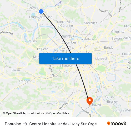 Pontoise to Centre Hospitalier de Juvisy-Sur-Orge map