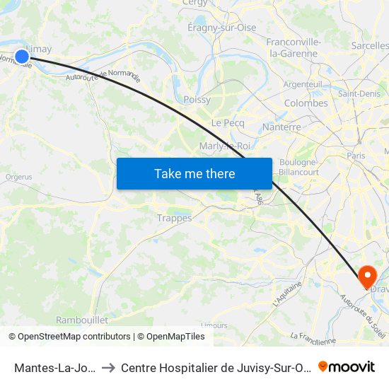 Mantes-La-Jolie to Centre Hospitalier de Juvisy-Sur-Orge map