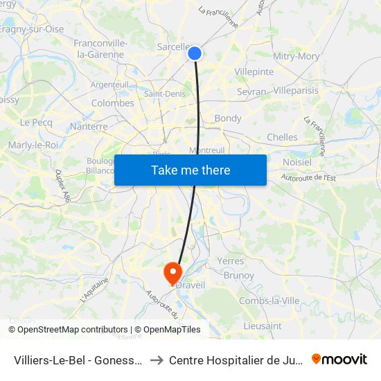 Villiers-Le-Bel - Gonesse - Arnouville to Centre Hospitalier de Juvisy-Sur-Orge map