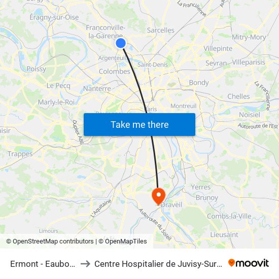Ermont - Eaubonne to Centre Hospitalier de Juvisy-Sur-Orge map