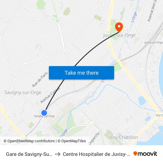 Gare de Savigny-Sur-Orge to Centre Hospitalier de Juvisy-Sur-Orge map