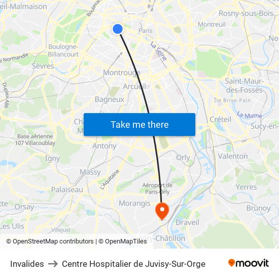 Invalides to Centre Hospitalier de Juvisy-Sur-Orge map