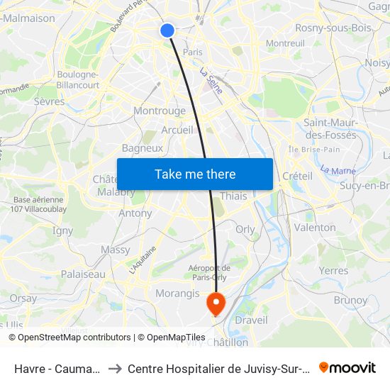 Havre - Caumartin to Centre Hospitalier de Juvisy-Sur-Orge map