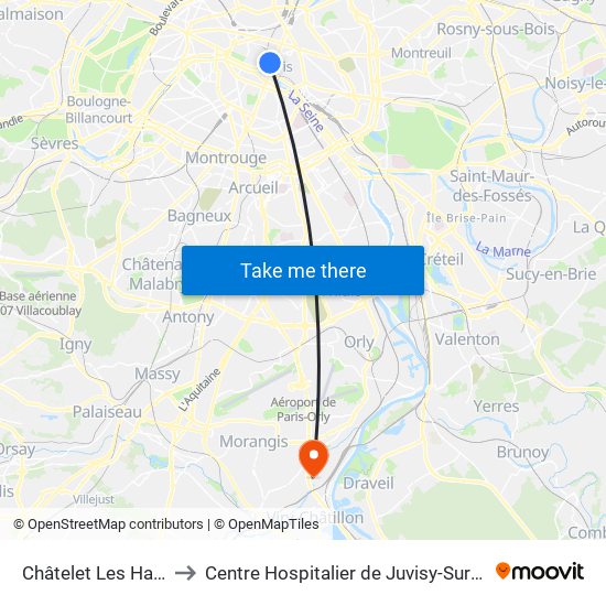 Châtelet Les Halles to Centre Hospitalier de Juvisy-Sur-Orge map