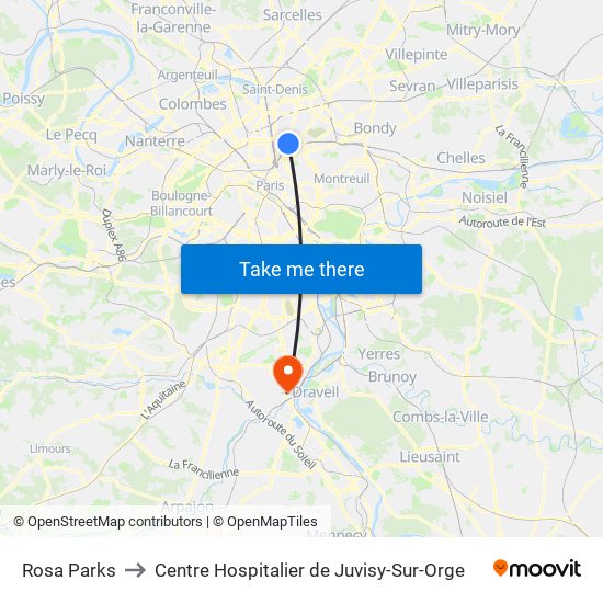 Rosa Parks to Centre Hospitalier de Juvisy-Sur-Orge map