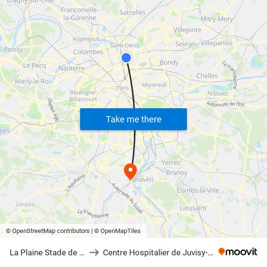 La Plaine Stade de France to Centre Hospitalier de Juvisy-Sur-Orge map