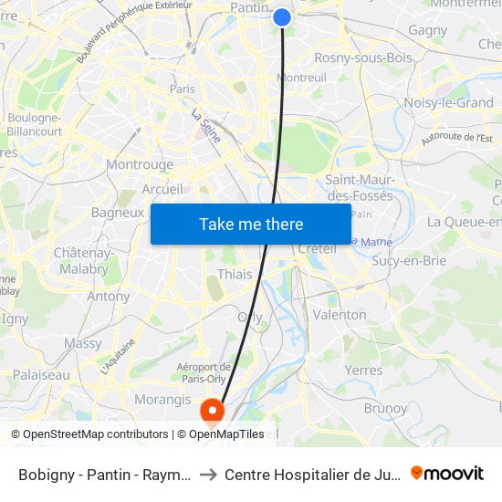 Bobigny - Pantin - Raymond Queneau to Centre Hospitalier de Juvisy-Sur-Orge map