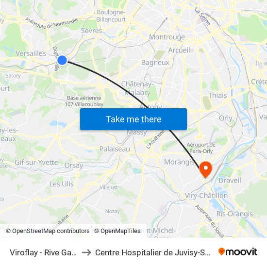 Viroflay - Rive Gauche to Centre Hospitalier de Juvisy-Sur-Orge map