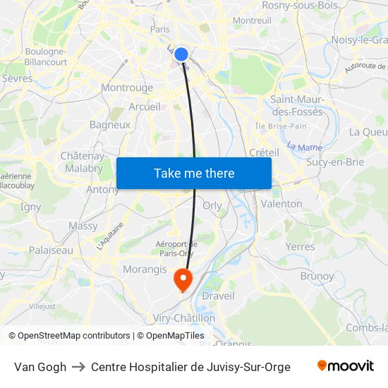 Van Gogh to Centre Hospitalier de Juvisy-Sur-Orge map