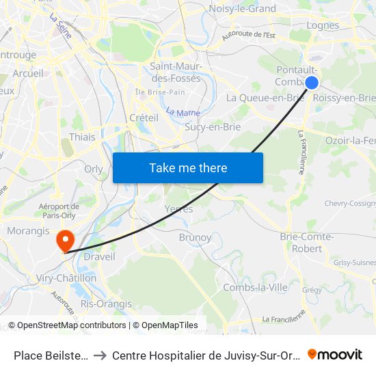 Place Beilstein to Centre Hospitalier de Juvisy-Sur-Orge map