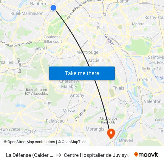 La Défense (Calder - Miro) to Centre Hospitalier de Juvisy-Sur-Orge map