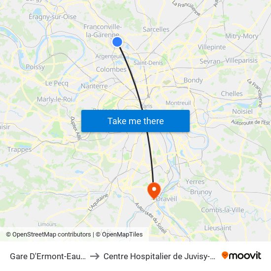 Gare D'Ermont-Eaubonne to Centre Hospitalier de Juvisy-Sur-Orge map