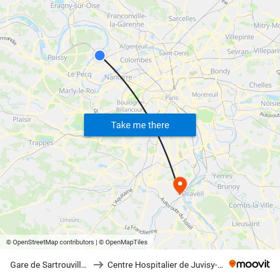 Gare de Sartrouville - RER to Centre Hospitalier de Juvisy-Sur-Orge map