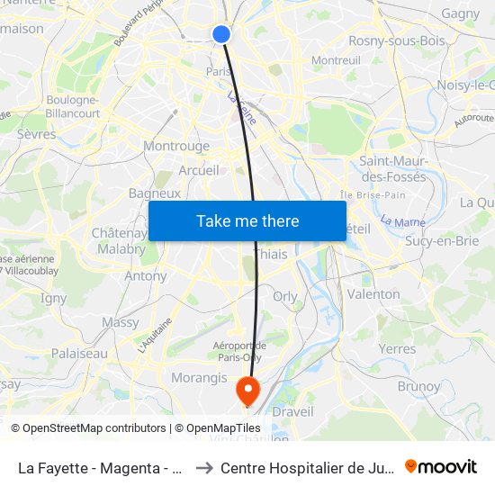 La Fayette - Magenta - Gare du Nord to Centre Hospitalier de Juvisy-Sur-Orge map