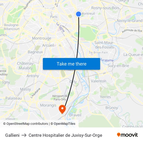 Gallieni to Centre Hospitalier de Juvisy-Sur-Orge map