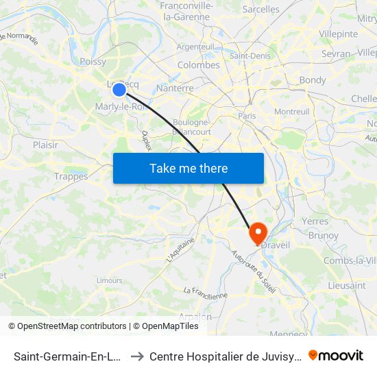 Saint-Germain-En-Laye RER to Centre Hospitalier de Juvisy-Sur-Orge map