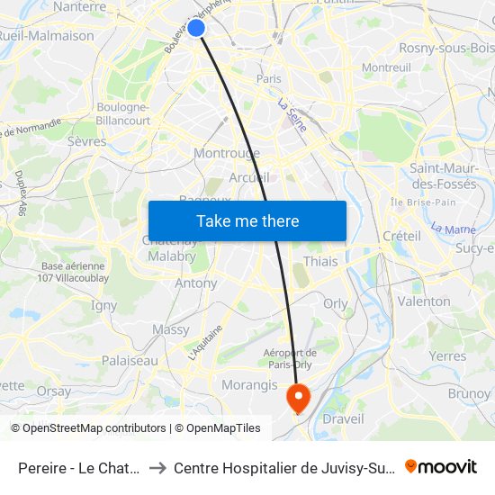 Pereire - Le Chatelier to Centre Hospitalier de Juvisy-Sur-Orge map