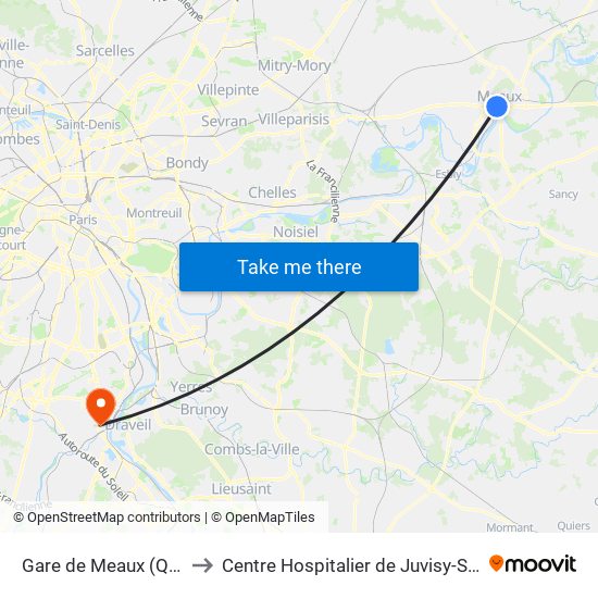 Gare de Meaux (Quai D) to Centre Hospitalier de Juvisy-Sur-Orge map
