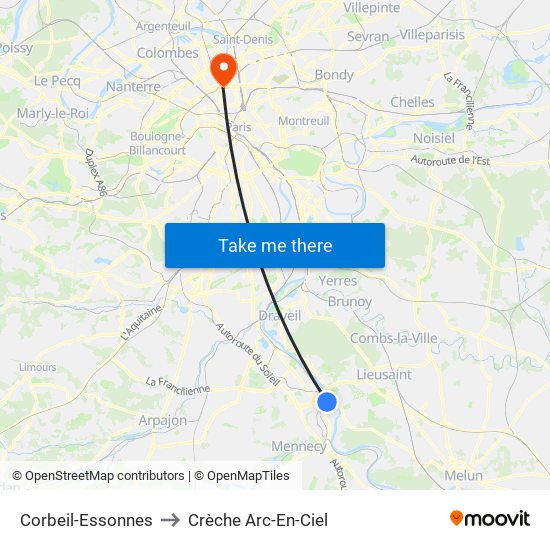 Corbeil-Essonnes to Crèche Arc-En-Ciel map