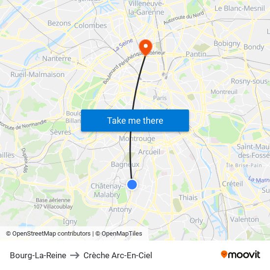 Bourg-La-Reine to Crèche Arc-En-Ciel map