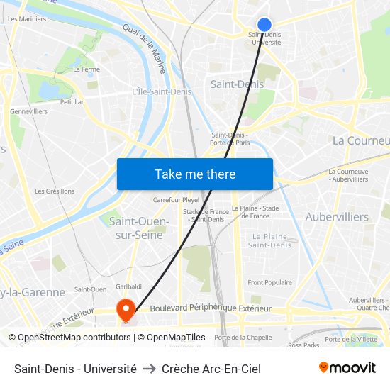Saint-Denis - Université to Crèche Arc-En-Ciel map