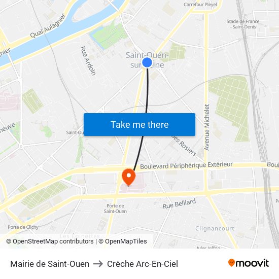 Mairie de Saint-Ouen to Crèche Arc-En-Ciel map