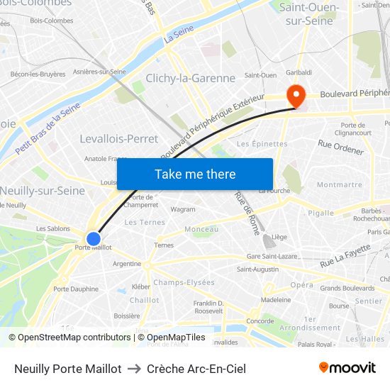 Neuilly Porte Maillot to Crèche Arc-En-Ciel map