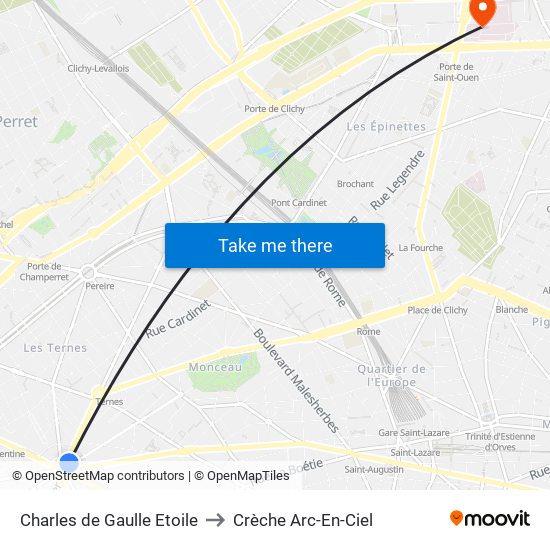 Charles de Gaulle Etoile to Crèche Arc-En-Ciel map