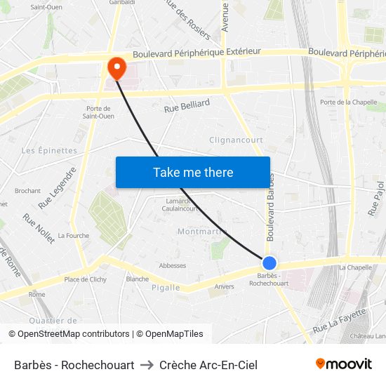 Barbès - Rochechouart to Crèche Arc-En-Ciel map