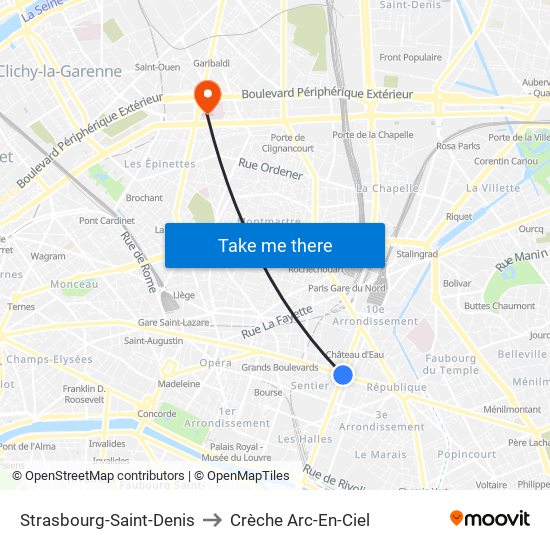 Strasbourg-Saint-Denis to Crèche Arc-En-Ciel map