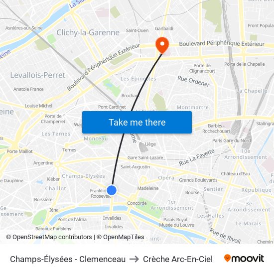 Champs-Élysées - Clemenceau to Crèche Arc-En-Ciel map