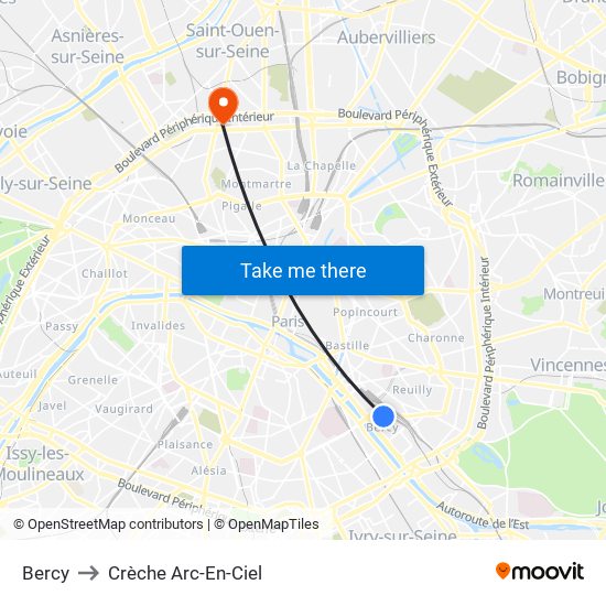 Bercy to Crèche Arc-En-Ciel map