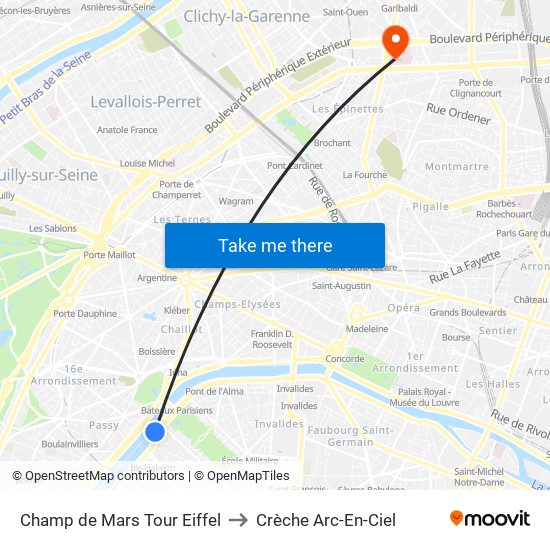 Champ de Mars Tour Eiffel to Crèche Arc-En-Ciel map