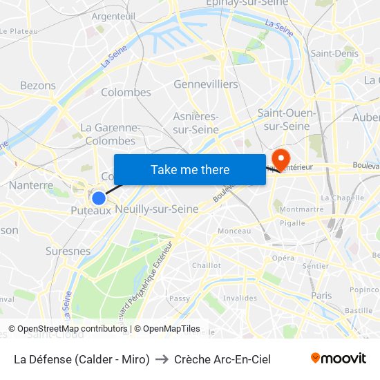 La Défense (Calder - Miro) to Crèche Arc-En-Ciel map