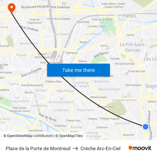 Place de la Porte de Montreuil to Crèche Arc-En-Ciel map