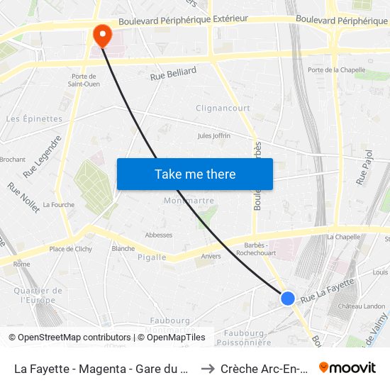 La Fayette - Magenta - Gare du Nord to Crèche Arc-En-Ciel map