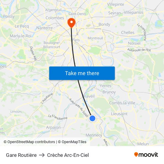 Gare Routière to Crèche Arc-En-Ciel map