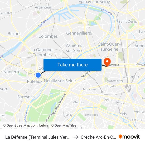 La Défense (Terminal Jules Verne) to Crèche Arc-En-Ciel map