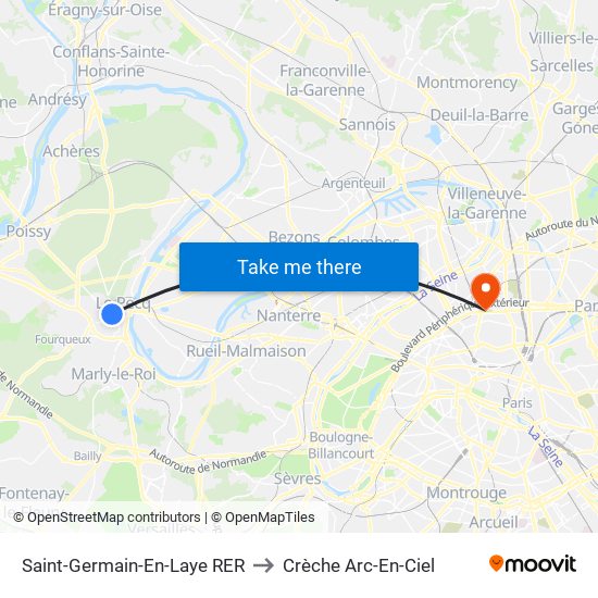 Saint-Germain-En-Laye RER to Crèche Arc-En-Ciel map